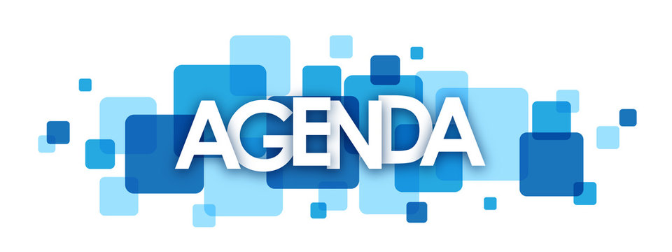 The word AGENDA in white on a blue background